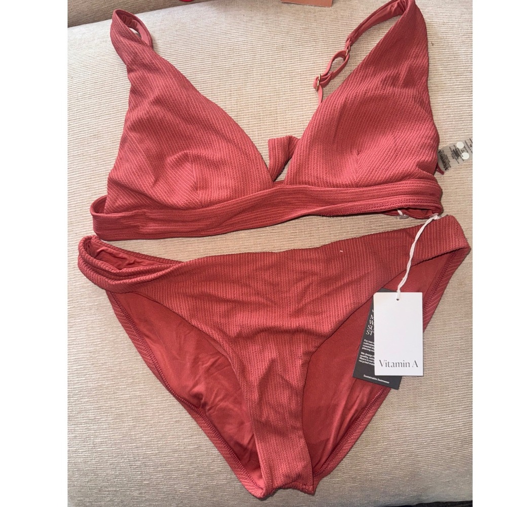 Vitamin A Terracotta Ribbed Bikini Set Sustainable Swimwear XL